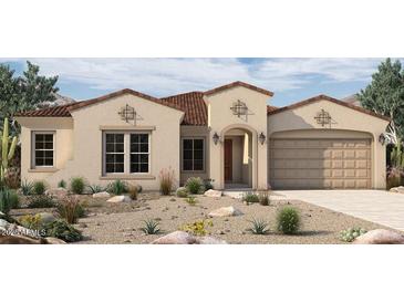 One-story home with Spanish-style architecture, featuring a terracotta roof and desert landscaping at 1032 W J Waltz Way, Apache Junction, AZ 85120