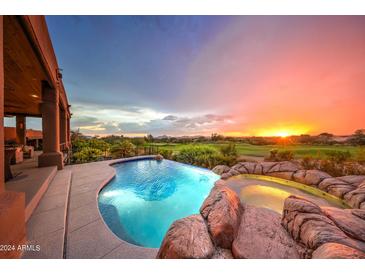 Resort style pool and spa with sunset views at 11776 N 119Th St, Scottsdale, AZ 85259