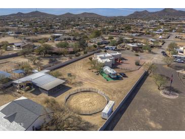 Aerial view showing house, RV, and horse arena at 35849 N 3Rd St, Phoenix, AZ 85086