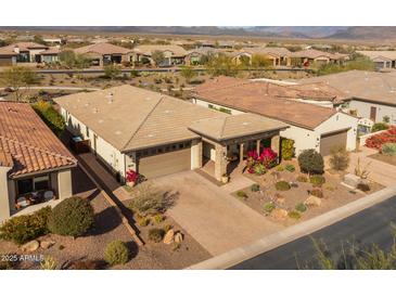 Aerial view of single-story home with desert landscaping and mountain views at 17848 E Stocking Trl, Rio Verde, AZ 85263