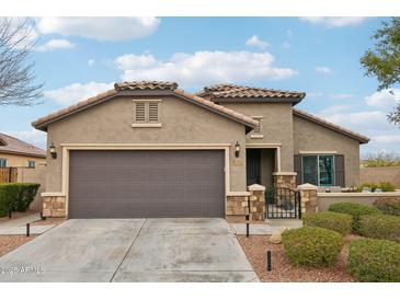 Single-story home with a two-car garage and well-manicured landscaping at 27573 N 174Th Dr, Surprise, AZ 85387