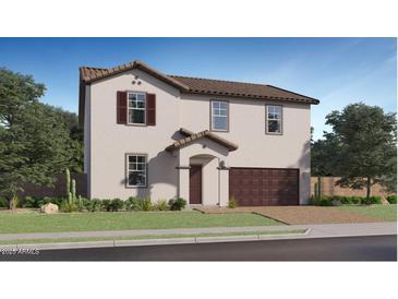 Two-story house with brown garage door and Spanish tile roof at 32525 N Jasper St, San Tan Valley, AZ 85143