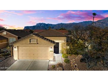 Charming single-story home with two car garage, desert landscaping and mountain views at 10306 E Rising Sun Pl, Gold Canyon, AZ 85118