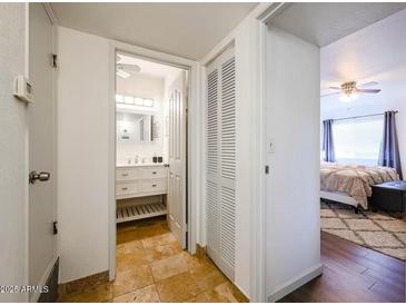 Clean bathroom with a walk-in shower and updated vanity at 4620 N 68Th St # 108, Scottsdale, AZ 85251