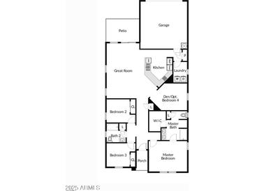 Detailed floor plan showcasing four bedrooms, Primary bath, great room, kitchen, patio, and garage at 4118 E Devon Dr, Gilbert, AZ 85296