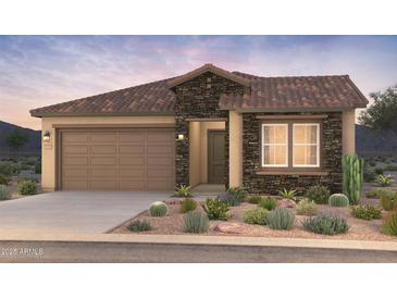 One-story home with stone accents and desert landscaping at 18153 E Bronco Dr, Queen Creek, AZ 85142