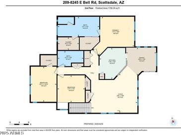 Detailed floor plan showcasing layout of this home, including kitchen, bedrooms, bathrooms, and living spaces at 8245 E Bell Rd # 209, Scottsdale, AZ 85260
