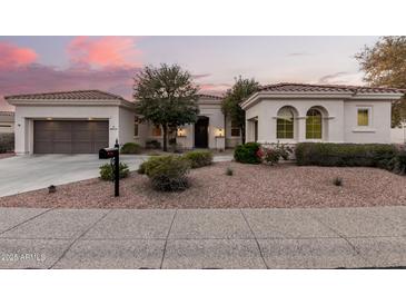 Charming single-story home with a well-manicured front yard and a welcoming entrance at 23116 N Padaro Ct, Sun City West, AZ 85375