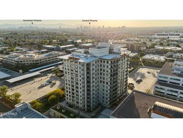 Scenic aerial view of the building, highlighting its location with downtown and central Phoenix views at 2211 E Camelback Rd # 306, Phoenix, AZ 85016