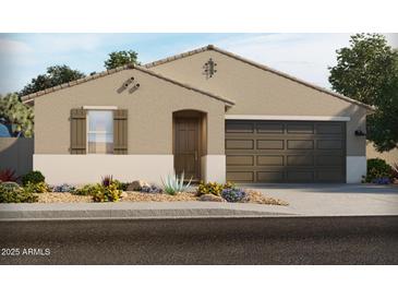 Charming single-story home with neutral stucco, desert landscaping, and attached two-car garage at 20310 N 225Th Dr, Surprise, AZ 85387