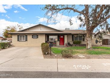 Charming single-story home featuring a red front door, well-maintained lawn, and mature tree at 230 W Goold Blvd, Avondale, AZ 85323