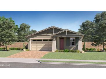 Charming single-story home with a two-car garage and landscaped front yard at 15757 W Pioneer St, Goodyear, AZ 85338