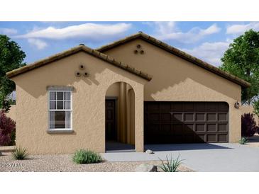 Charming one-story home with a two-car garage, neutral stucco, arched entryway, and low-maintenance landscaping at 4159 E Kolin Ln, San Tan Valley, AZ 85143