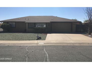 Ranch home featuring a well-maintained lawn and a two-car garage at 9709 W Rodeo Ct, Sun City, AZ 85373