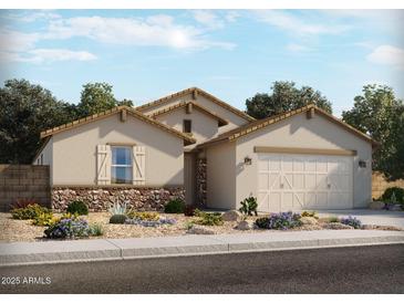 Charming single-story home with stone accents, desert landscaping, and a two-car garage at 335 S Saint Augustine Ct, Casa Grande, AZ 85194