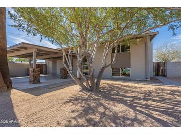 Stunning grey home with a large tree in the front and a covered carport at 3332 S Ventura Dr, Tempe, AZ 85282