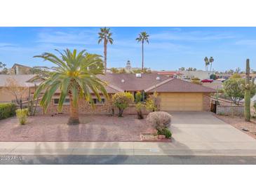 Charming single-story brick home with well-maintained desert landscaping and a two-car garage at 9517 W Cedar Hill Cir # N, Sun City, AZ 85351