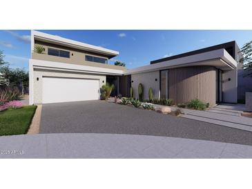 Contemporary two-story home with desert landscaping, stone accents, and a two-car garage at 1830 E Palmaire Ave, Phoenix, AZ 85020