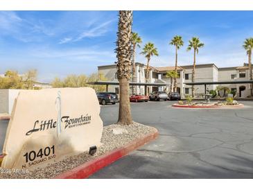 Little Fountain Resort Condominiums community entrance sign and attractive landscaping at 10401 N Saguaro Blvd # 130, Fountain Hills, AZ 85268