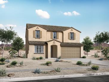 Charming two-story home featuring a tile roof and desert-friendly landscaping at 4107 W Eli Dr, San Tan Valley, AZ 85144