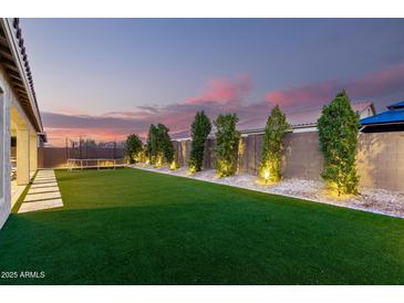 Large backyard with artificial turf, pavers, and manicured landscaping at 26199 S 227Th St, Queen Creek, AZ 85142