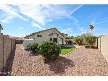 Expansive backyard featuring gravel, an artificial turf area, and lush landscaping at 14616 W Ventura St, Surprise, AZ 85379