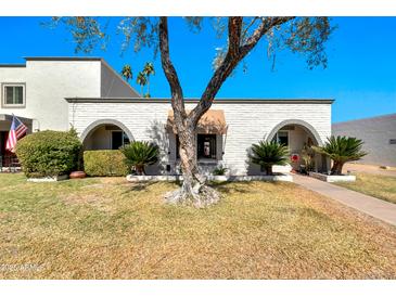 Charming single-story home featuring a well-manicured front yard and mature shade tree at 8230 E Valley Vista Dr, Scottsdale, AZ 85250