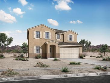 Inviting two-story home with a neutral color palette, attached two-car garage, and desert landscaping at 4181 W Eli Dr, San Tan Valley, AZ 85144