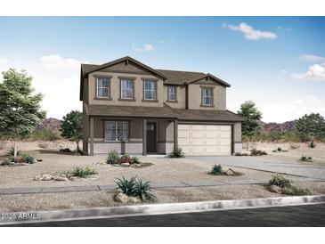 Traditional two-story home featuring a neutral color palette, covered porch, and a two car garage at 4241 W Brenley Dr, San Tan Valley, AZ 85144