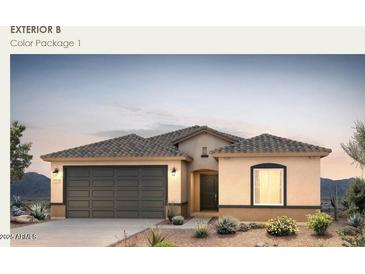 Charming single-story home featuring a two-car garage and low-maintenance desert landscaping at 25163 W Altanta Ave, Buckeye, AZ 85326