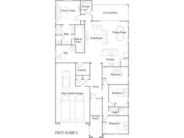 Layout showcasing the home's spacious rooms, including an owner's suite and 3-car garage at 15032 W Gray Fox Trl, Surprise, AZ 85387