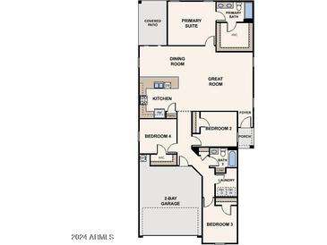 Detailed floor plan showcasing the layout of this home, including the primary suite, bedrooms, kitchen, and garage at 1417 W Hopi Dr, Coolidge, AZ 85128