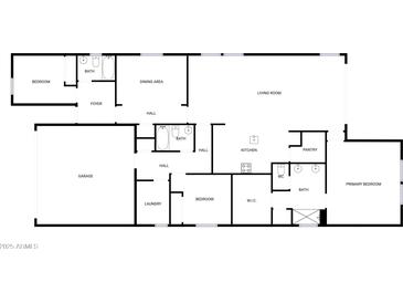 Detailed floor plan showcasing the layout with bedrooms, bathrooms, kitchen, living room, and garage at 4504 S 116Th Dr, Avondale, AZ 85323