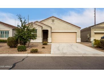 Attractive single-story home with a neutral stucco exterior, a two-car garage, and a well-maintained front yard at 29065 N Fire Agate Rd, San Tan Valley, AZ 85143