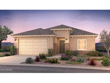 Inviting single-story home featuring a neutral color palette, tile roof, desert landscaping, and an attached two-car garage at 17839 W Getty Dr, Goodyear, AZ 85338