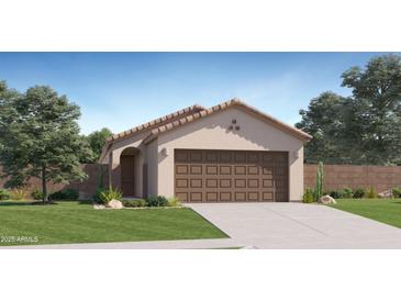 Inviting single-story home featuring a two-car garage and desert landscaping at 12219 E Sunflower Ln, Florence, AZ 85132