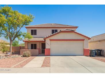 Charming two-story home with desert landscaping, a two-car garage, and red trim at 13321 N 124Th Ave, El Mirage, AZ 85335