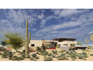 Stunning modern desert home featuring stone accents and native landscaping at 8167 E Leaning Rock Rd # 193, Scottsdale, AZ 85266