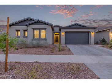 Charming single-story home with desert landscaping, gray color scheme, and a two-car garage at 9749 E Ripple Dr, Mesa, AZ 85212