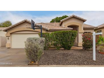 Charming single-story home with a well-manicured lawn and a basketball hoop in the driveway at 2164 W Megan St, Chandler, AZ 85224