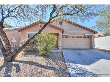 Charming single-story home with a low-maintenance desert landscape and a two-car garage at 40401 W Hayden Dr, Maricopa, AZ 85138