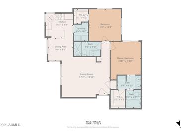 Detailed floor plan showcasing the layout, dimensions, and spatial relationships of the home's various rooms at 1880 E Morten Ave # 124, Phoenix, AZ 85020