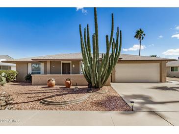 Charming home featuring desert landscaping, gravel yard, mature cactus, and a well-maintained exterior at 15227 N Rosewood Dr, Sun City, AZ 85351