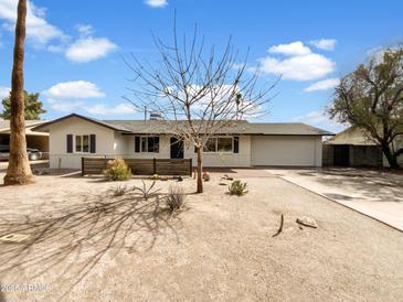 Charming single-story home with desert landscaping and a well-maintained front yard, under a bright blue sky at 709 S Toltec --, Mesa, AZ 85204