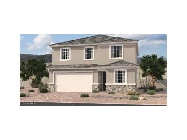 Charming two-story home featuring a neutral color scheme, attached garage, and desert landscaping at 11611 W Green Dr, Youngtown, AZ 85363