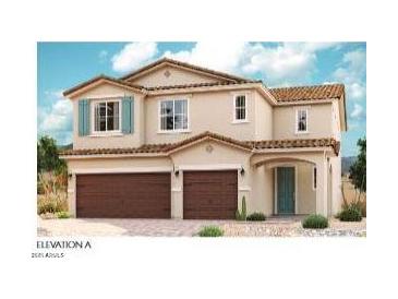 Two-story home featuring a terracotta roof, neutral stucco facade, two-car garage, and a recessed entry at 40498 W Michaels Dr, Maricopa, AZ 85138