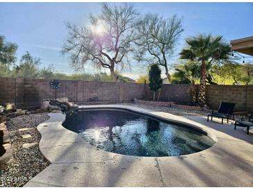 Backyard pool area with desert landscaping, block fencing and sun-drenched deck at 2251 E Parkside Ln, Phoenix, AZ 85024