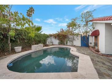 Inviting pool area surrounded by lush greenery, creating a private outdoor oasis at 3022 E Weldon Ave, Phoenix, AZ 85016