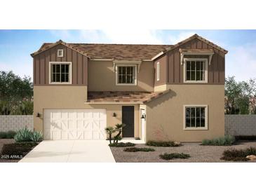 Charming two-story home featuring a two-car garage, neutral paint, and well-maintained landscaping at 18072 W Larkspur Dr, Goodyear, AZ 85338