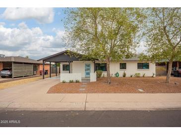 Charming single-story home featuring a blue door and a covered parking area at 2509 N 72Nd Pl, Scottsdale, AZ 85257